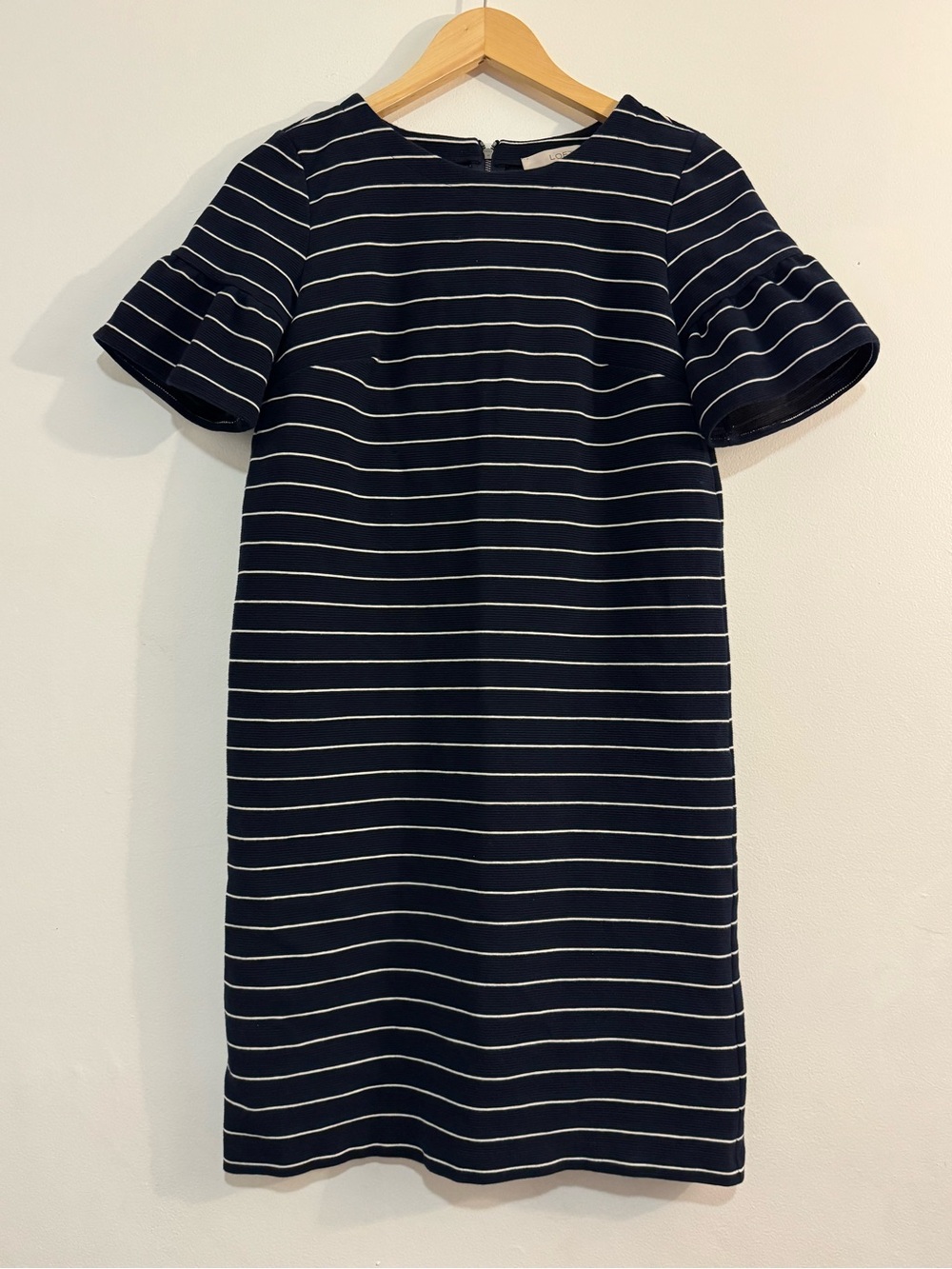 Ann Taylor Loft XS Navy Striped Short Sleeve Shift Dress Classic Preppy